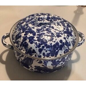 Golden Rabbit Blue White Enamelware 2.5 Quart Cobalt Swirl Dutch Oven With Lid
